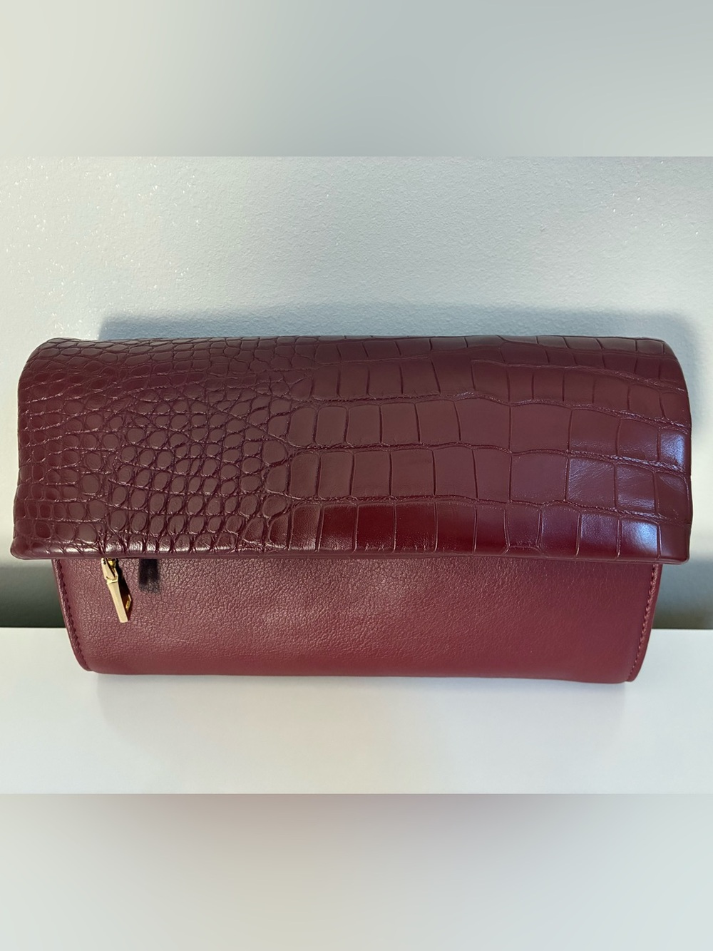 INC International Concept Burgundy Croc Embossed Clutch or Crossbody - Excellent